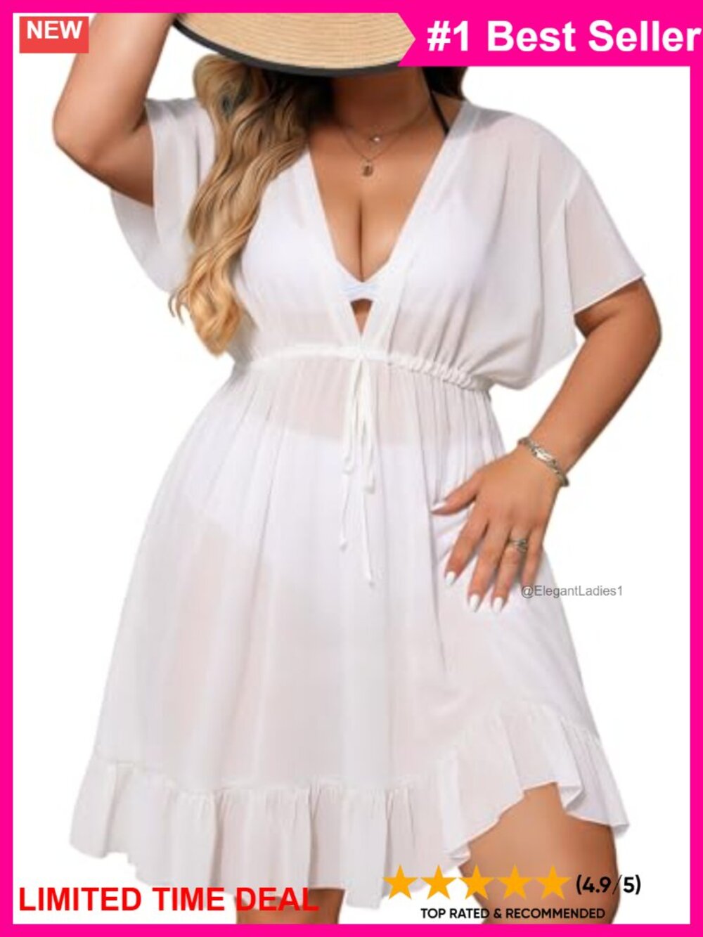 Plus Size Chiffon Swimsuit Coverup V Neck Ruffle Beach Dress